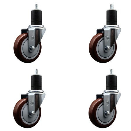 Service Caster 4'' SS Maroon Poly Wheel Swivel 1-3/4'' Expanding Stem Caster Set, 4PK SCC-SSEX20S414-PPUB-MRN-134-4